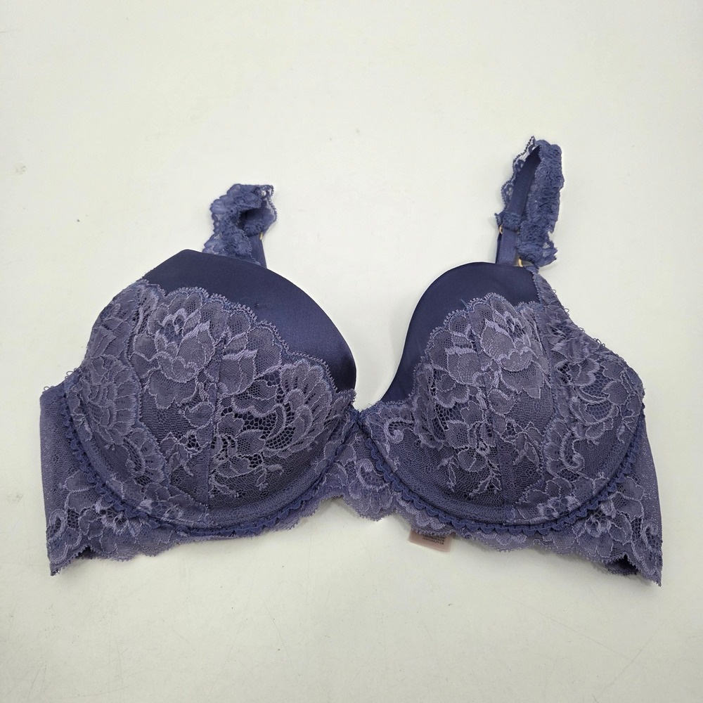 Stella McCartney SZ 34C Blue Demi Padded Plunge Lace Underwire Bra Tee Shirt
